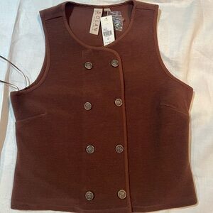 Dolan Double-Breasted Brown Sleeveless Top